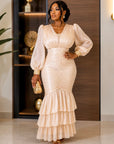 Champagne Elegance Ruched Maxi Dress.