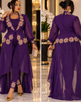 Royal Purple Elegance Embellished Pant Set.