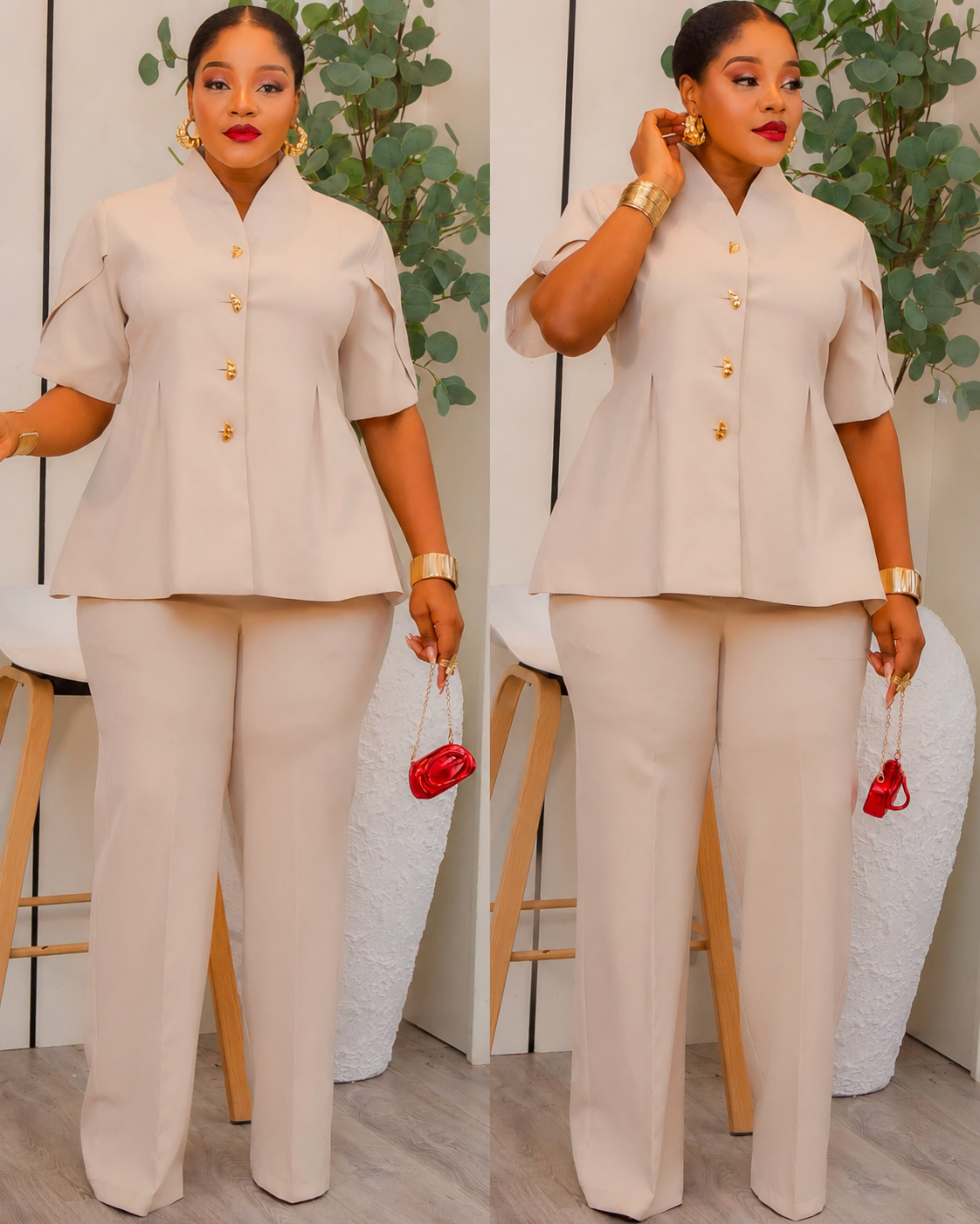 Elegant Nude/Beige Tone Top and Trouser.