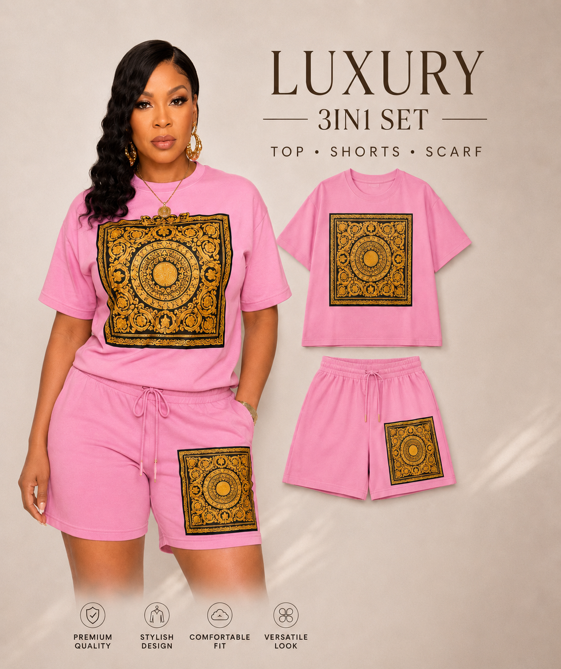 Elegance Top,Short and Scarf.