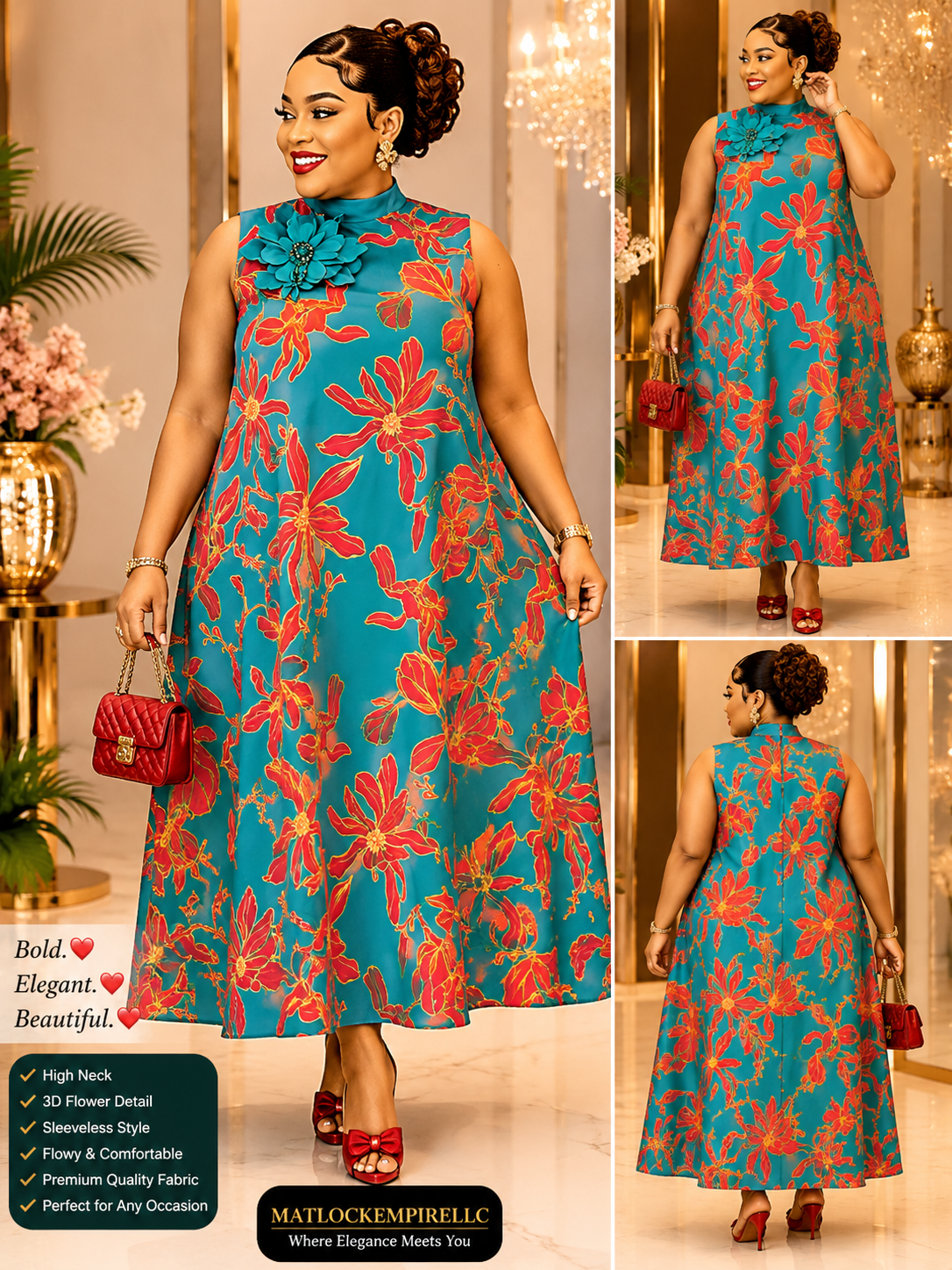 Emerald Bloom Luxe Maxi Dress.