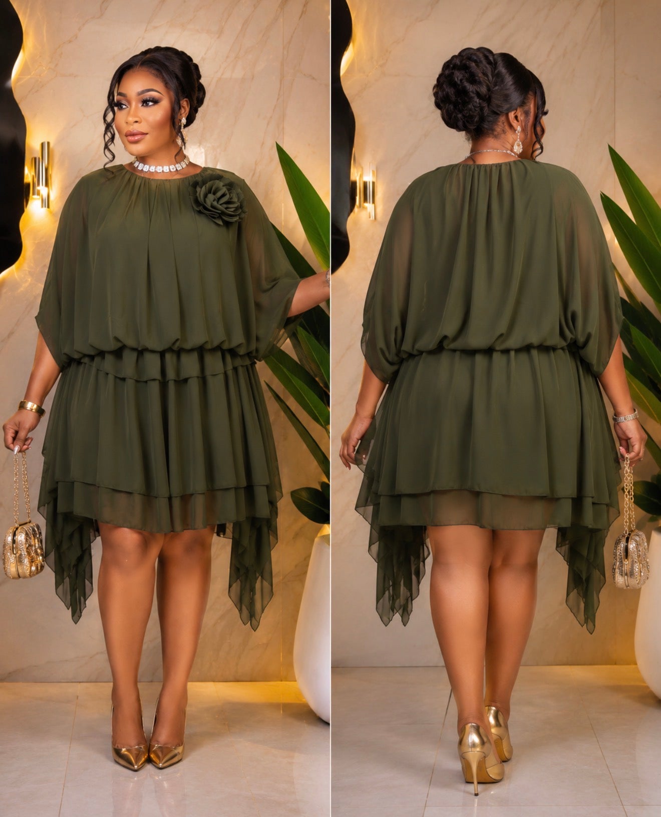 Olive Grace layered chiffon Dress.
