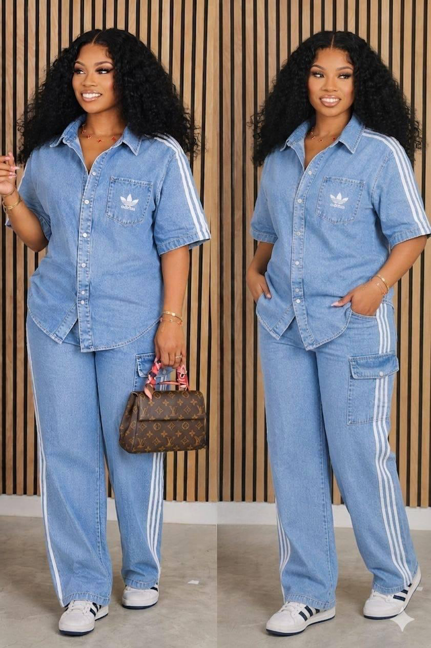 Denim Luxe Two-Piece Set.