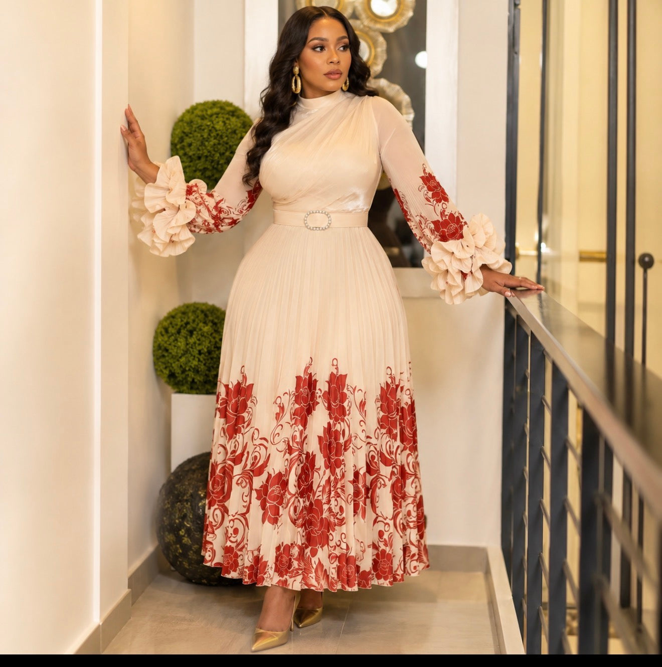 Ivory Bloom Elegance Dress .