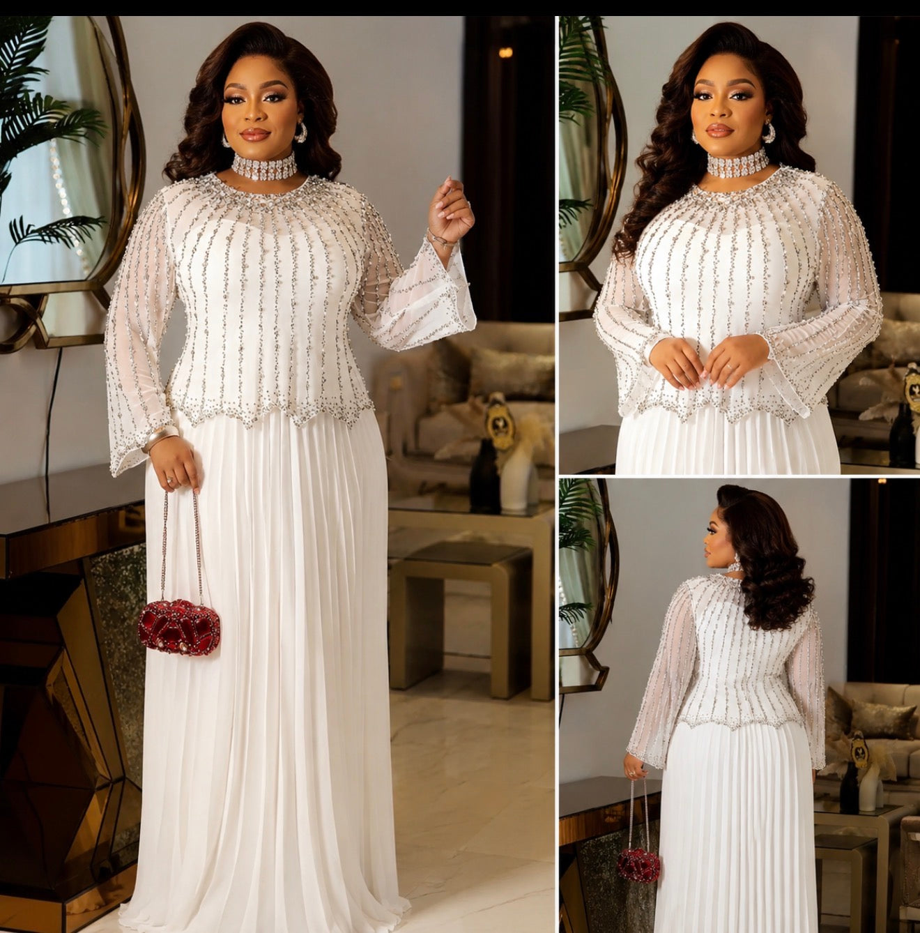 Ivory Radiance Beaded Maxi Gown.