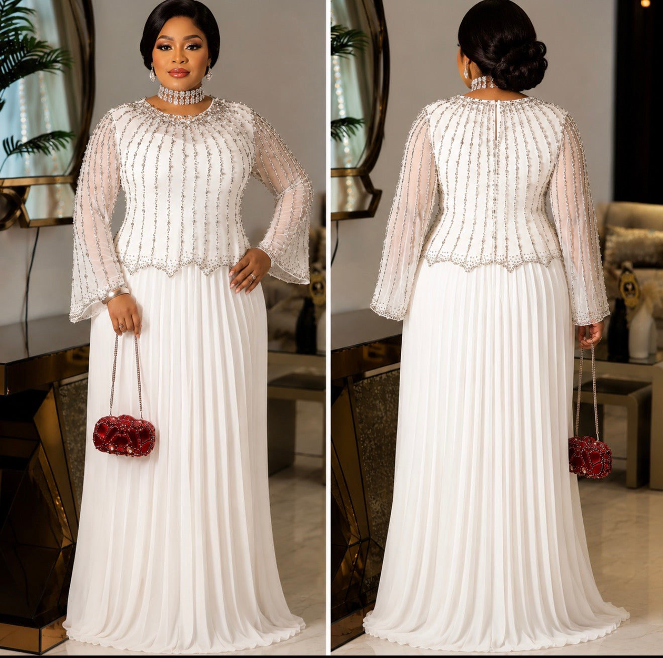 Ivory Radiance Beaded Maxi Gown.