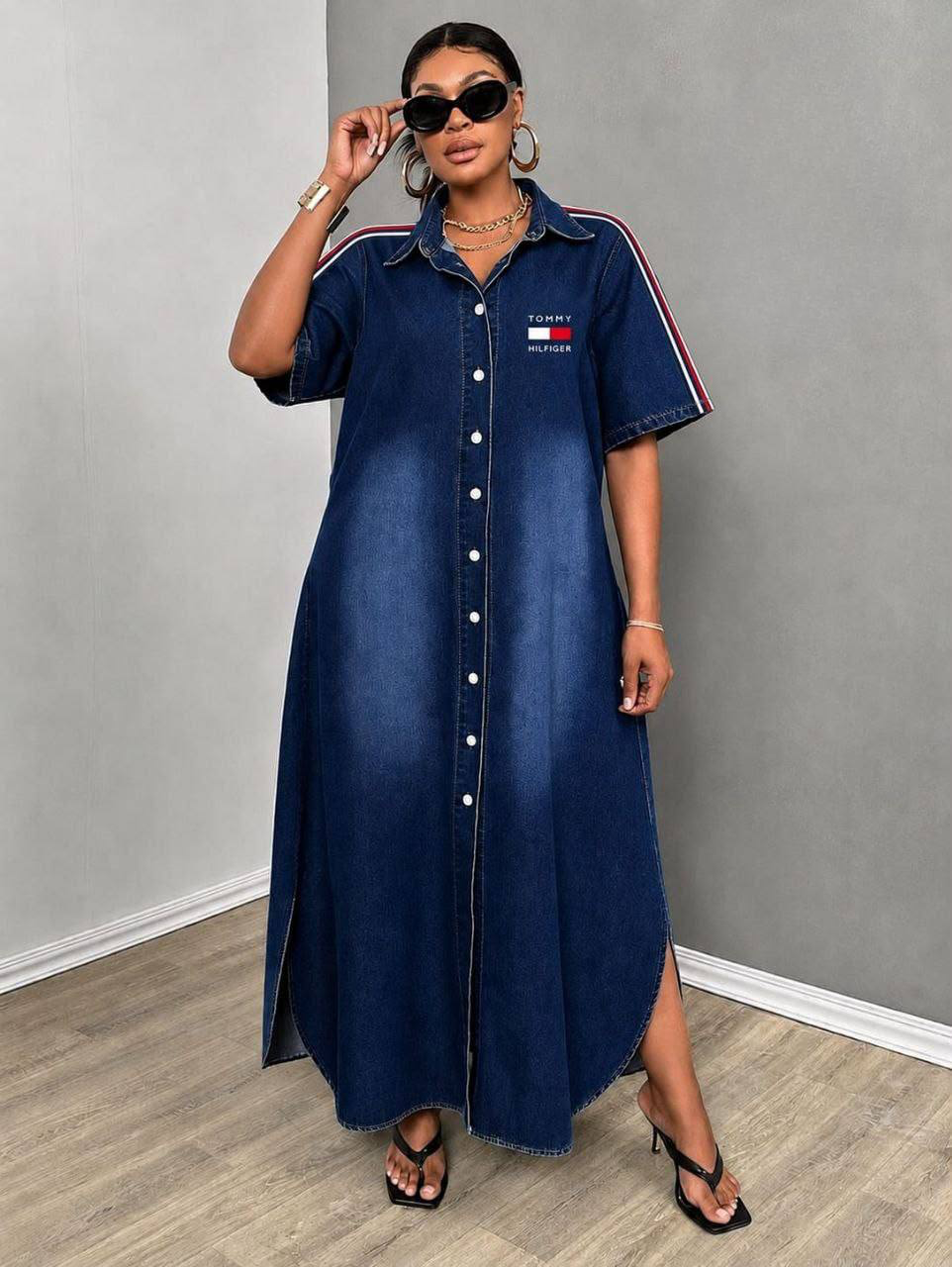Chic Denim Maxi Shirt Dress