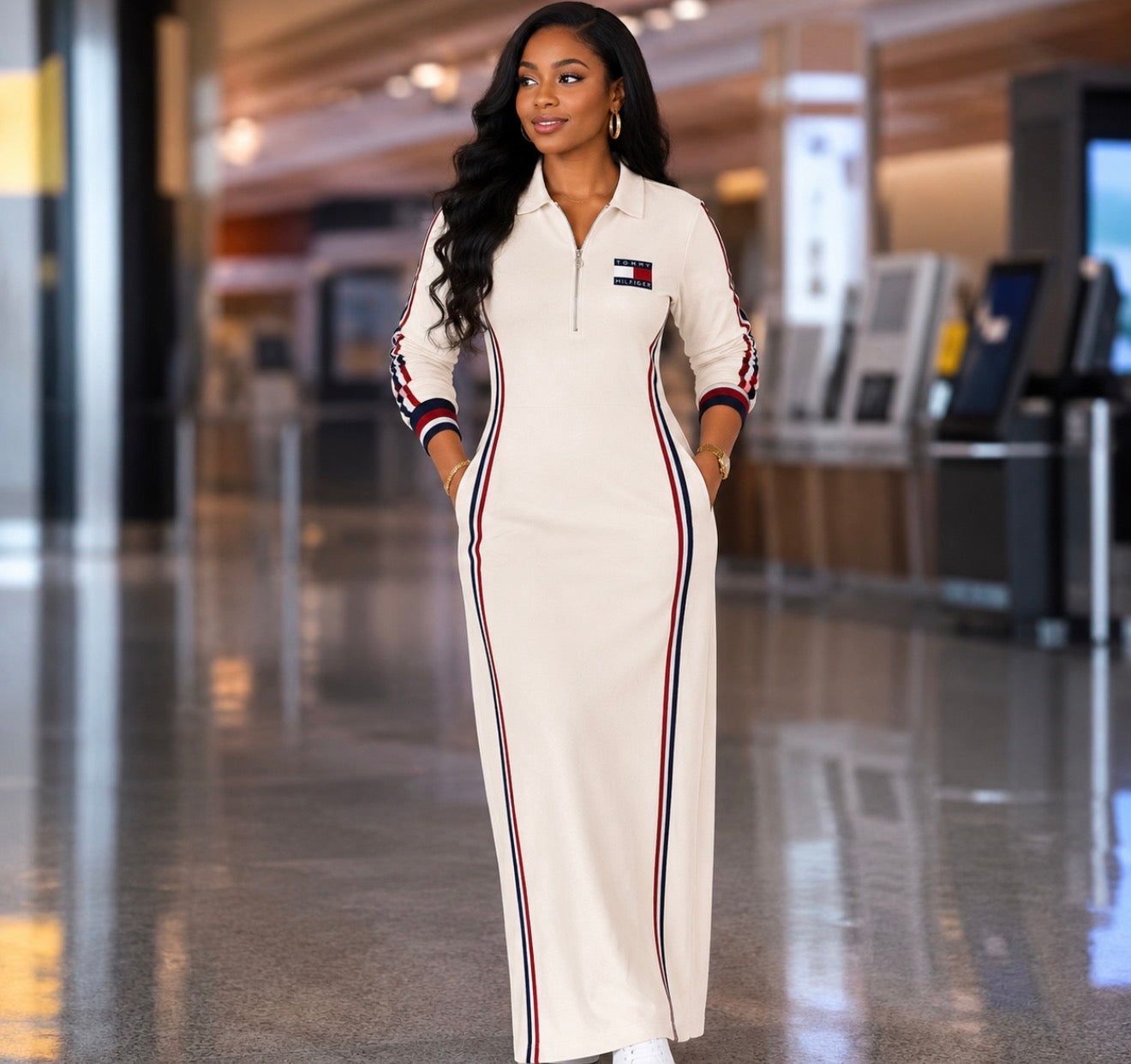 Signature Stripe Zip Maxi Dress.