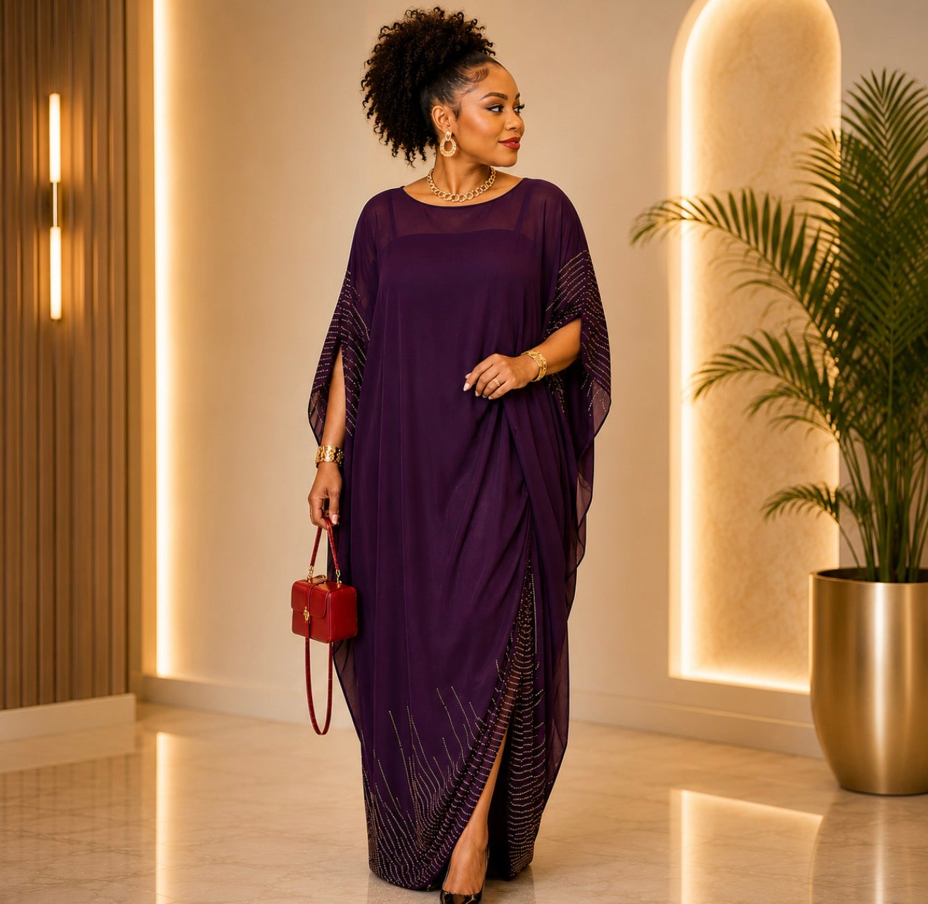 Elegant Plum Embellished Luxury Kaftan.