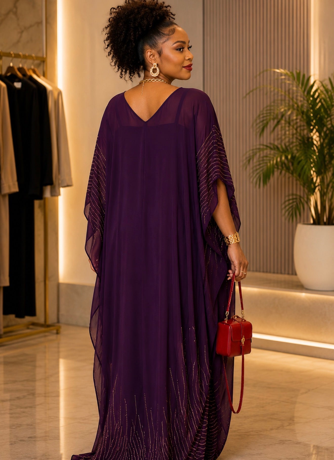 Elegant Plum Embellished Luxury Kaftan.