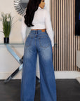 Asymmetrical Wrap Wide-Leg Denim Jeans.