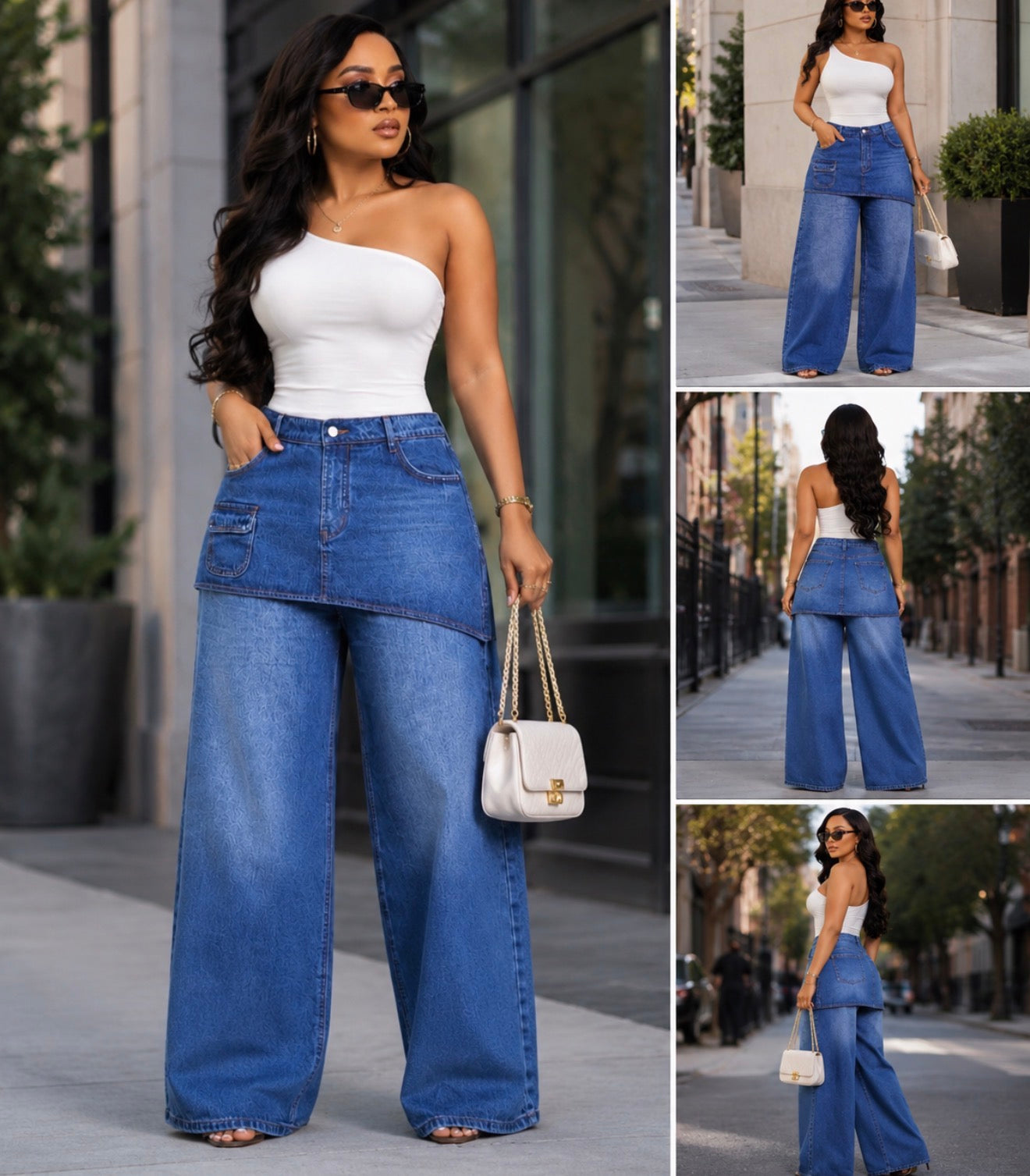 Urban Luxe Layered Wide-Leg Denim Pants.