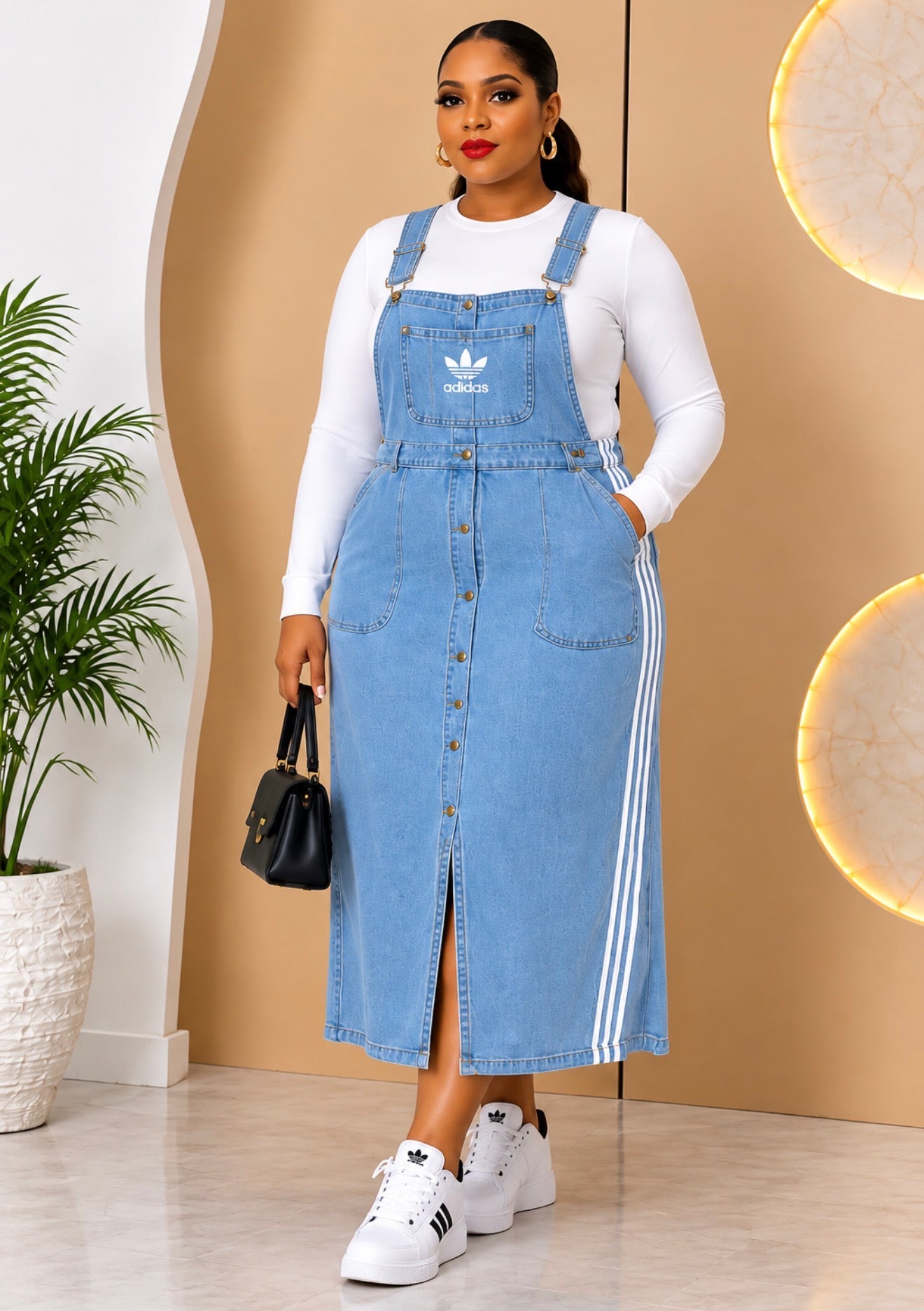 Sporty Chic Denim Overall Dress and inner.