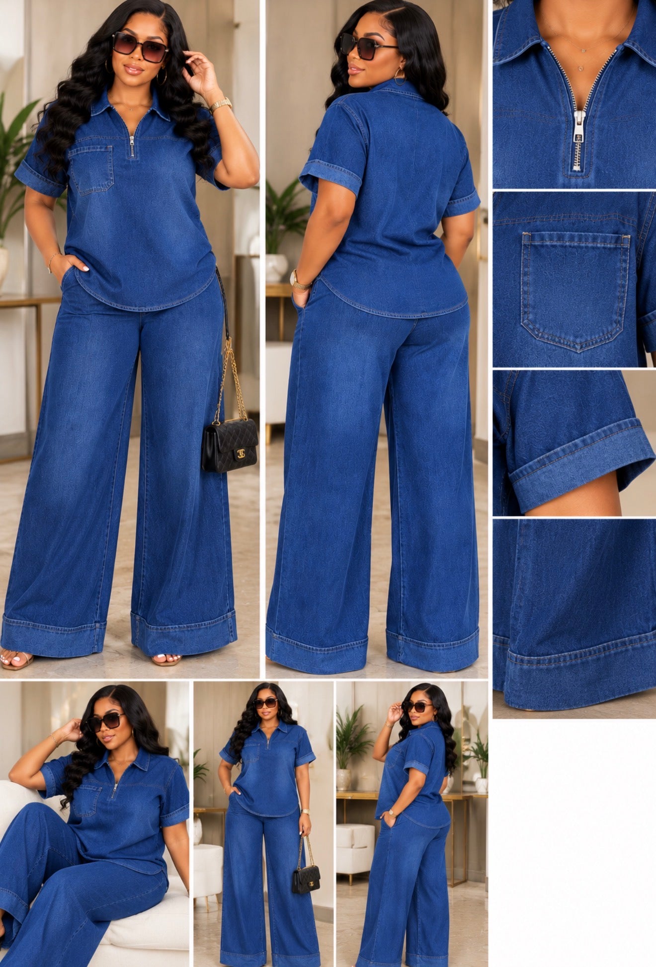 Royal Blue Denim 2 pieces Set.