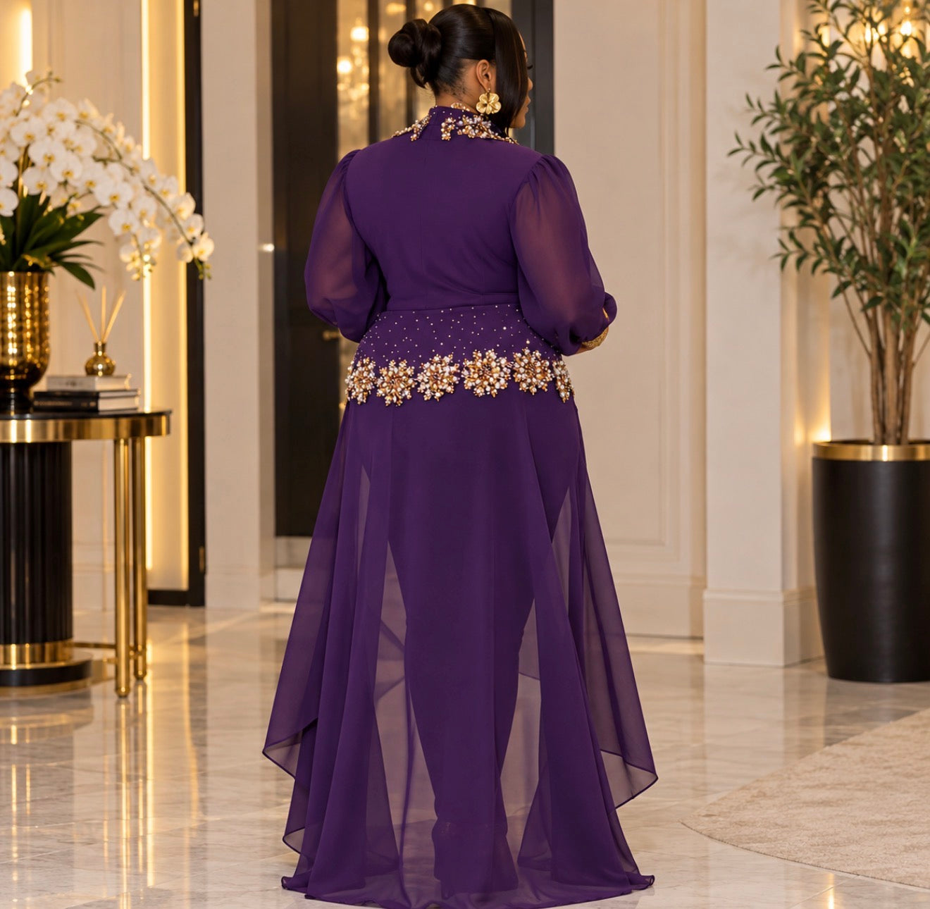 Royal Purple Elegance Embellished Pant Set.