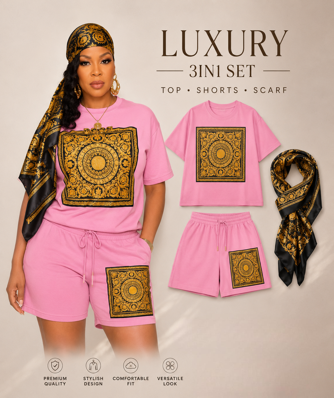 Elegance Top,Short and Scarf.