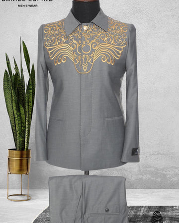 Safari Men Suits Gold Button Square Collar Tailor-Made Formal Casual Business Official Wear