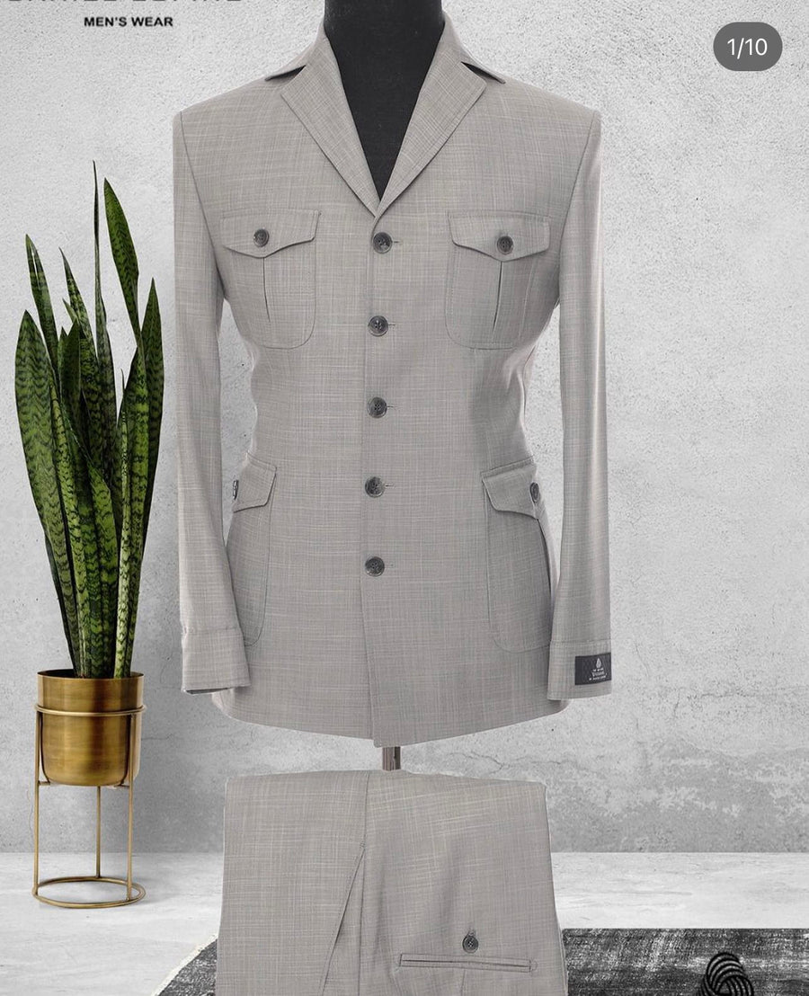 Safari Men Suits Gold Button Square Collar Tailor-Made Formal Casual Business Official Wear